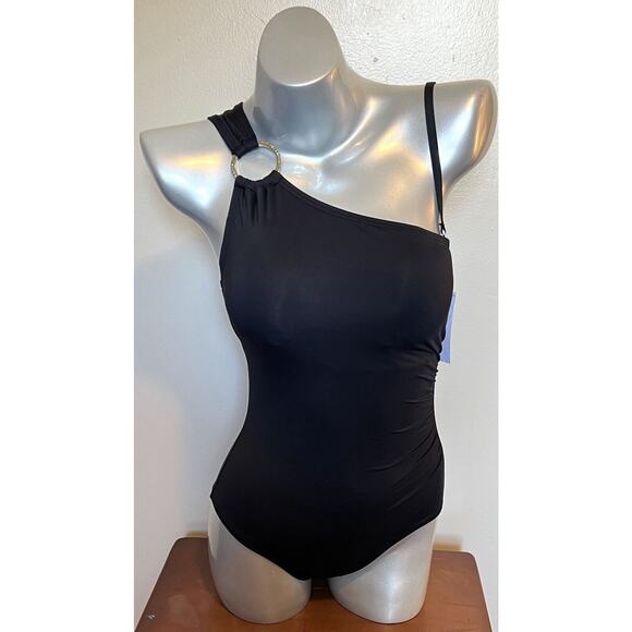 Michael Kors One Piece Swimsuit Size 6 Black Underwire One Shoulder Womens NEW - Picture 6 of 11